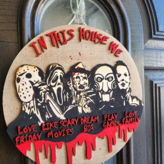 horror movie characters door hanger