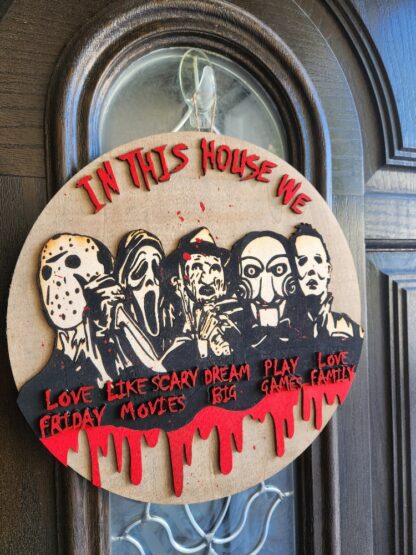 horror movie characters door hanger